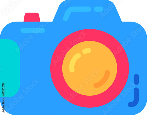 Professional SLR camera of paparazzi photographer. Secret agent detective equipment for industrial espionage. Photo and video tool. Simple Flat vector isolated on white background