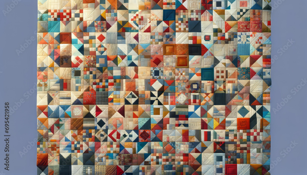 Fototapeta premium A fabric and paper patchwork quilt pattern in a 16_9 ratio, realistic and suitable for a best-seller on Adobe Stock.