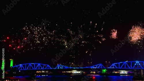 4K fireworks light and sound work at Phuttha Yot Fa Bridge Bangkok photo
