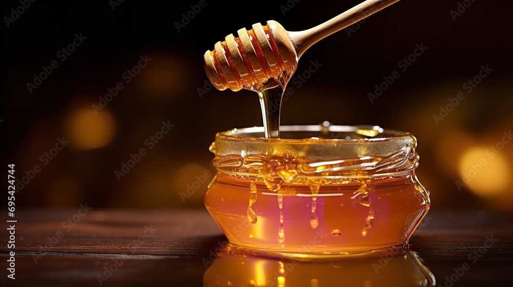 Honey drip in jar Craft a mouthwatering. Ai generative Honey drip in jar Craft a mouthwatering. Ai generative