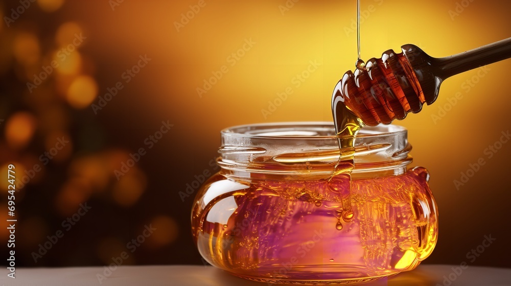 Honey drip in jar Craft a mouthwatering. Ai generative