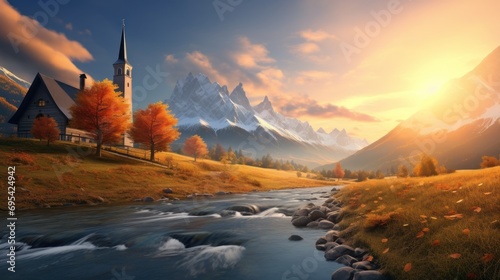Iconic picture of Bavaria with Maria Germ church. Ai generative photo