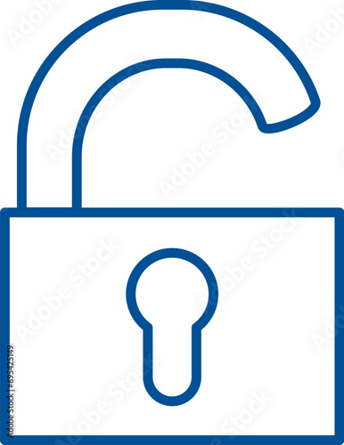 Open padlock, business process organization symbol. Unblocked access to computer data. Simple linear color icon isolated on white background