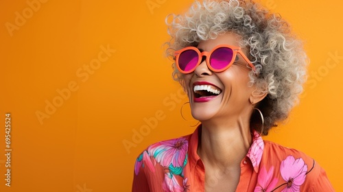 A laughing mature senior woman. Ai generative