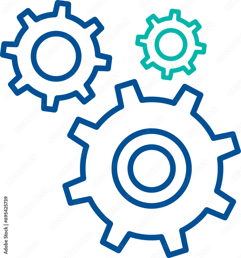 Gears of complex mechanism, business process organization symbol. Organization of production and networking. Simple linear color icon isolated on white background Gears of complex mechanism, business process organization symbol. Organization of production and networking. Simple linear color icon isolated on white background