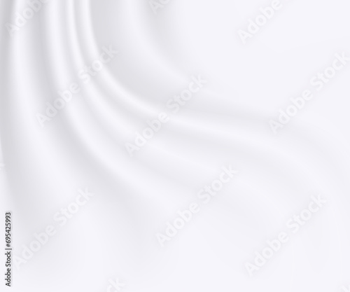 White abstract background with gray gradient, white cloth streamers, white cloth folds. Vector illustration.