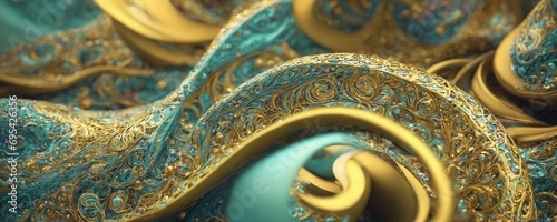 a close up of a blue and gold background