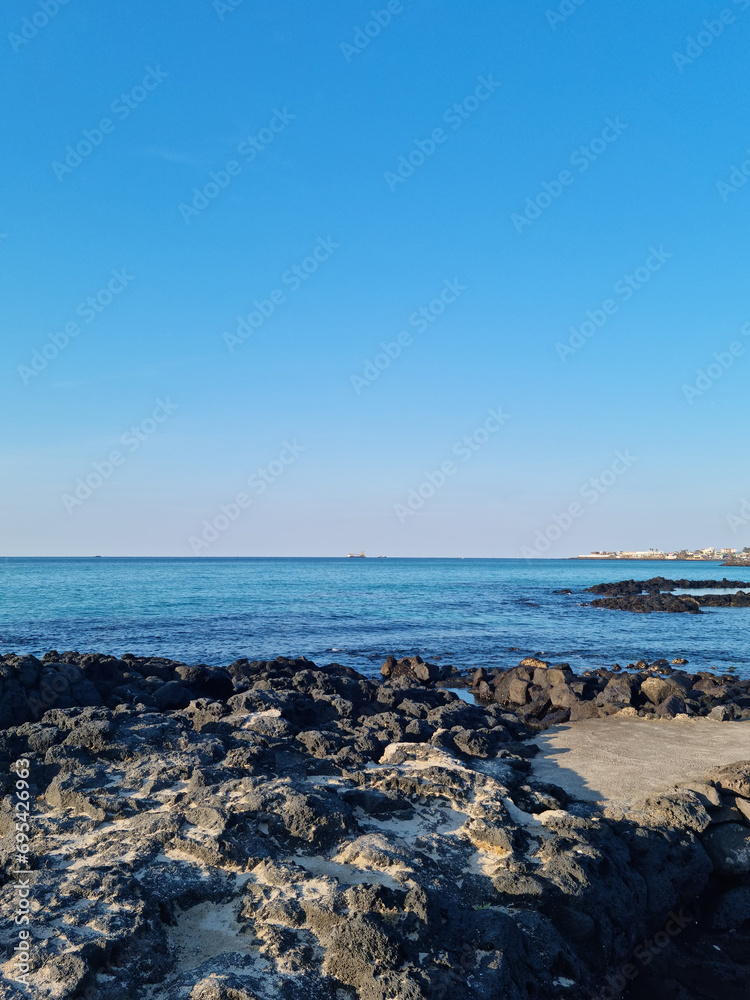 This is a Jeju seascape with basalt rocks. This is a Jeju seascape with basalt rocks.