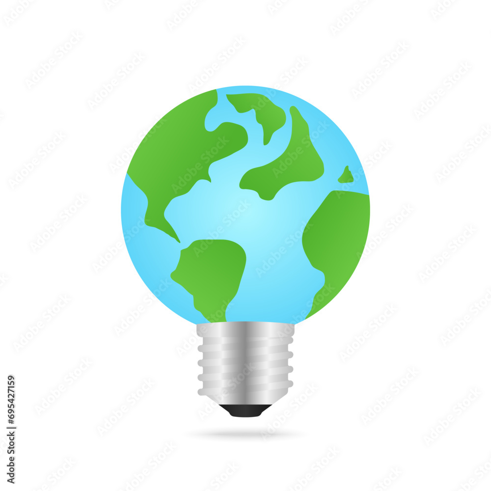 Earth Light Bulb. Saving Electricity and Energy. Green Energy or Renewable Energy. Eco- Friendly Concept. 