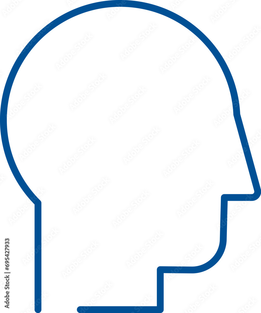 Human head side view, business process organization symbol. Profile of adult bald man. Simple linear color icon isolated on white background Human head side view, business process organization symbol. Profile of adult bald man. Simple linear color icon isolated on white background