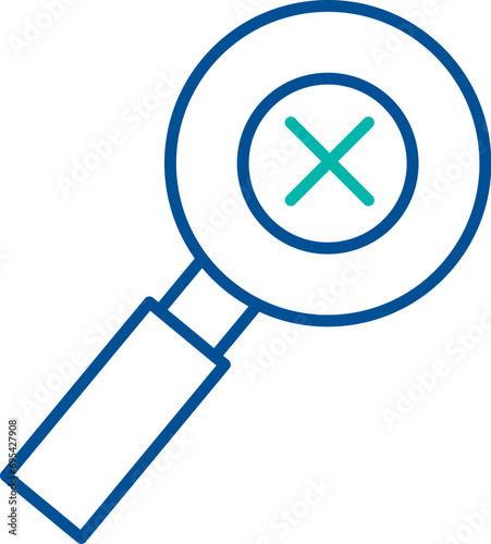 Magnifying glass rejects unnecessary information, business process organization symbol. Searching and sorting data. Simple linear color icon isolated on white background