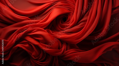 Obraz na płótnie A vibrant red fabric with swirling patterns reminiscent of blooming roses in shades of peach and maroon w salonie