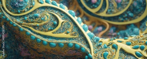 a close up of a sculpture with a lot of blue and yellow