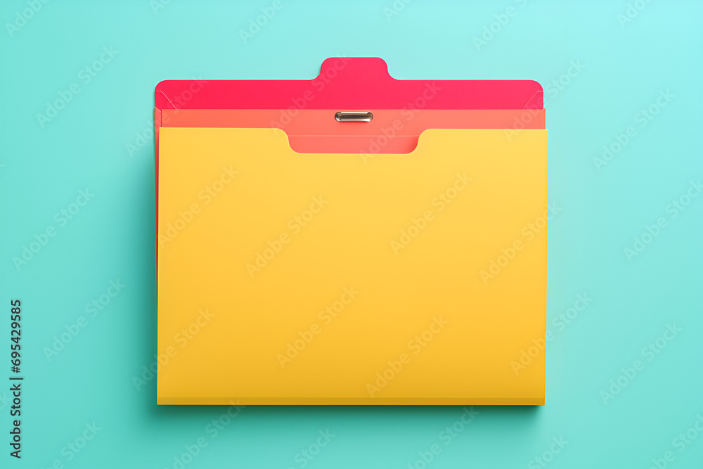 Yellow File Folder with Red Tab on Teal Background Yellow File Folder with Red Tab on Teal Background