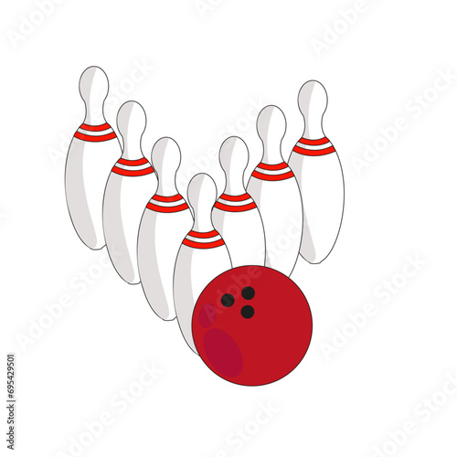 Quilles de bowling avec boule sur fond blanc