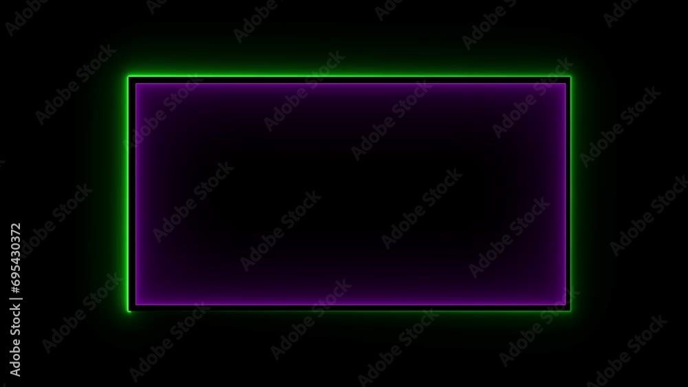 Abstract glowing neon light rectangle border frame animation on black background Abstract glowing neon light rectangle border frame animation on black background
