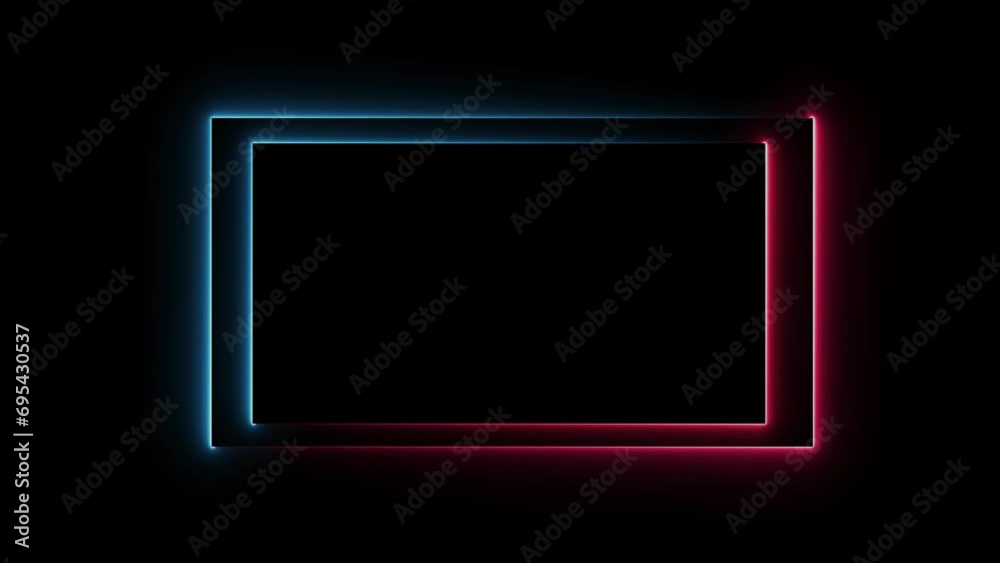 Abstract glowing neon light rectangle border frame animation on black background Abstract glowing neon light rectangle border frame animation on black background