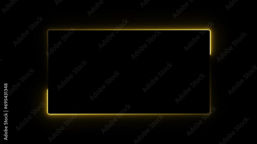 Seamless loop neon light rectangle frame border animated on black background 