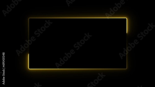 Seamless loop neon light rectangle frame border animated on black background 