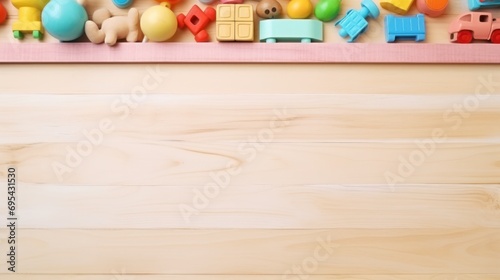 Baby kids toys frame on background  Toy many colorful educational wooden. play  Top view  executive function  kid  skill  education  intelligence quotient  emotional quotient  childhood  development