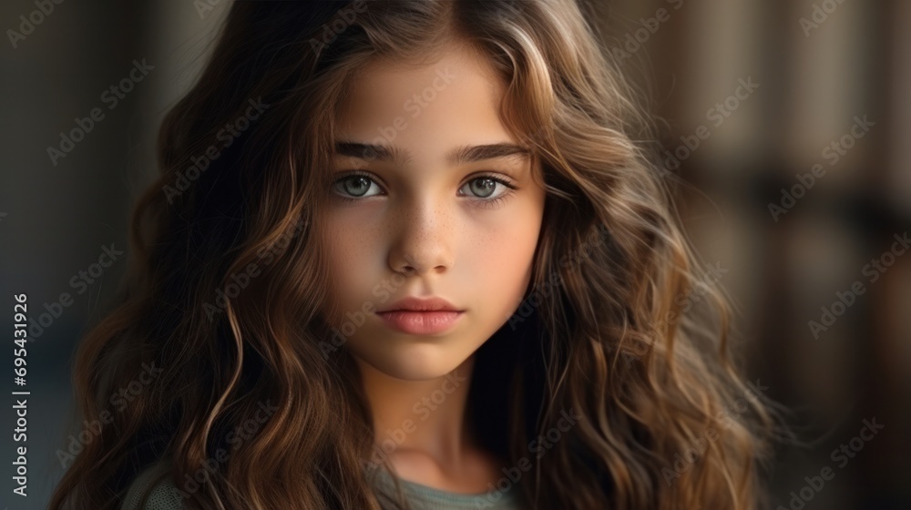 portrait of a beautiful young caucasian white American model teen girl looking forward. child ad with copy space, children, beauty, pretty portrait of a beautiful young caucasian white American model teen girl looking forward. child ad with copy space, children, beauty, pretty