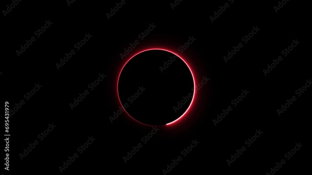 Abstract glowing neon light circle loading frame animation on black background