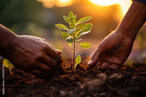  Small Plant Into The Ground - Hands Planting Young Tree With Sunlight And Flare Effects