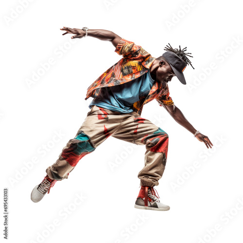 African breakdancer dancing isolated on transparent background. AI generated. PNG