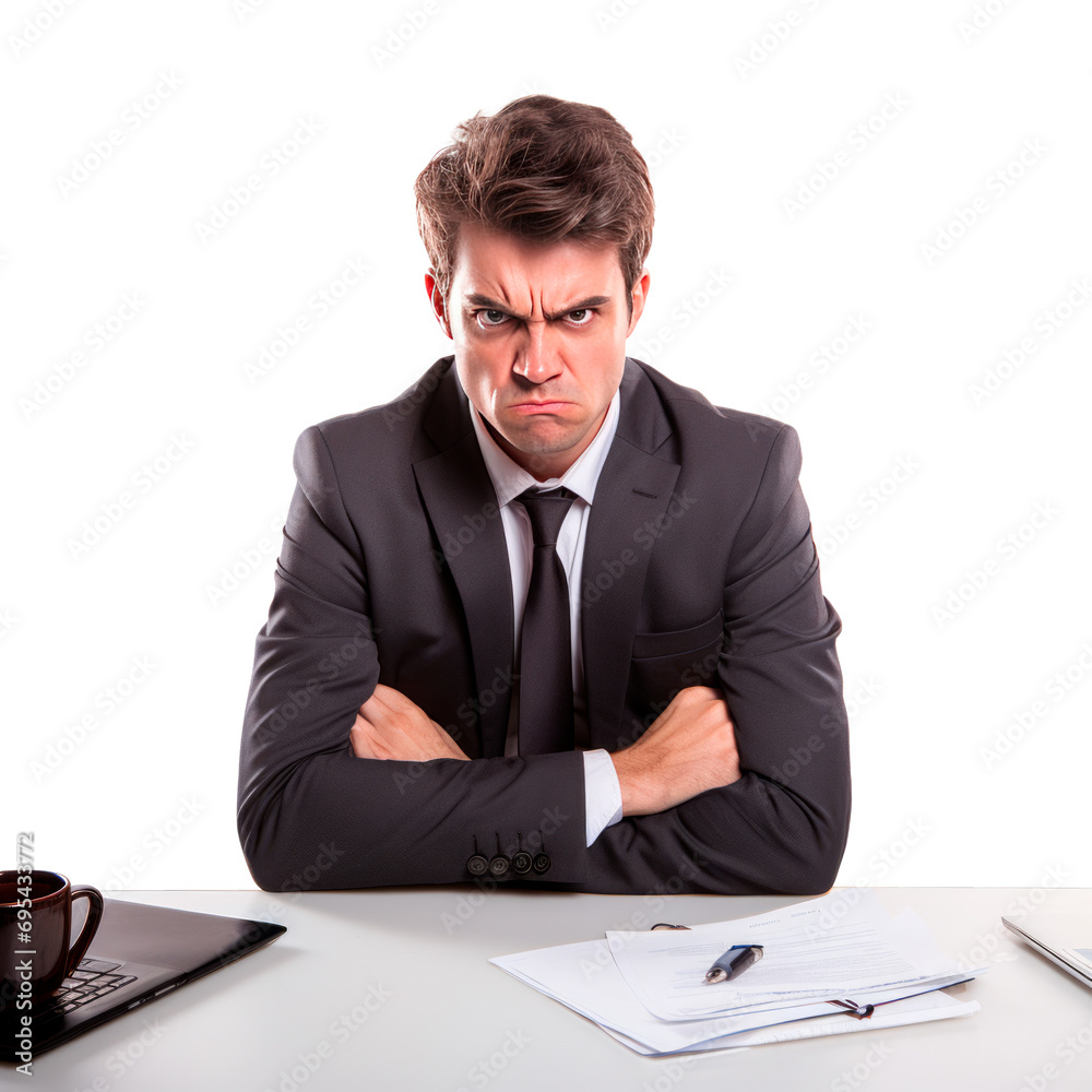 An office worker is angry isolated on transparent background. AI generated. PNG An office worker is angry isolated on transparent background. AI generated. PNG