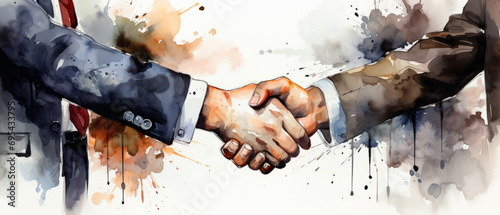 Watercolor art of two businessmen shaking hand.