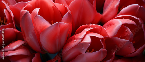 Close-up of a radiant red tulip with water droplets.