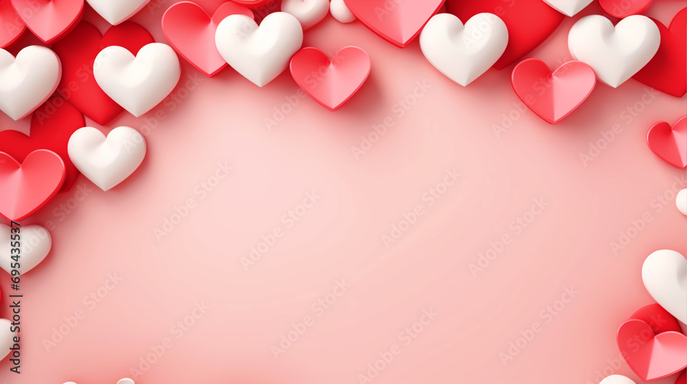 Pink hearts border on pink isolated background - ai generative