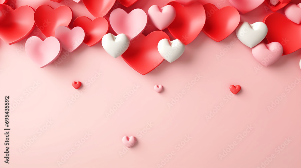Pink hearts border on pink isolated background - ai generative
