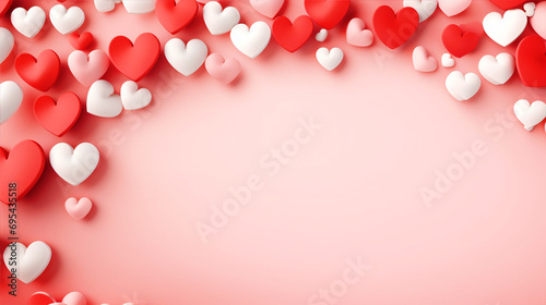 Pink hearts border on pink isolated background - ai generative