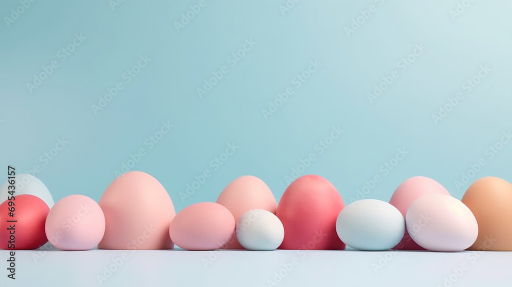 Easter theme abstract background with a lot of copy space of easter eggs against a solid color background Easter theme abstract background with a lot of copy space of easter eggs against a solid color background
