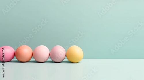 Easter theme abstract background with a lot of copy space of easter eggs against a solid color background
