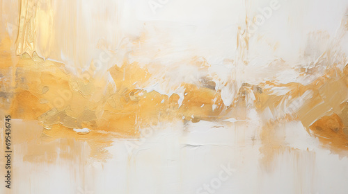 Abstract gold and white oil painting on canvas texture background. Closeup of acrylic paint strokes on canvas. 