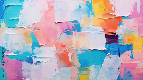 Abstract colorful oil painting on canvas texture background. Closeup of acrylic paint strokes on canvas.