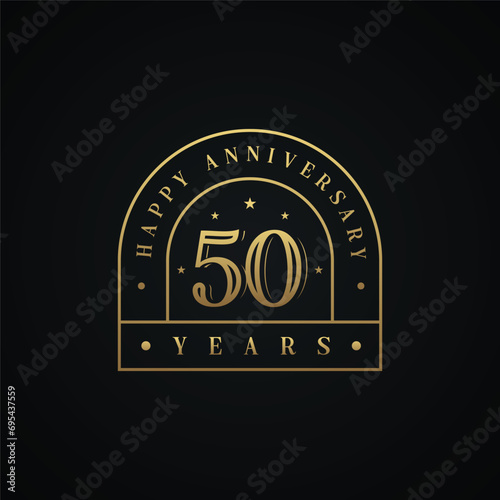 50 Year Anniversary Logo, Golden Color, Vector Template Design element for birthday, invitation, wedding, jubilee and greeting card illustration.