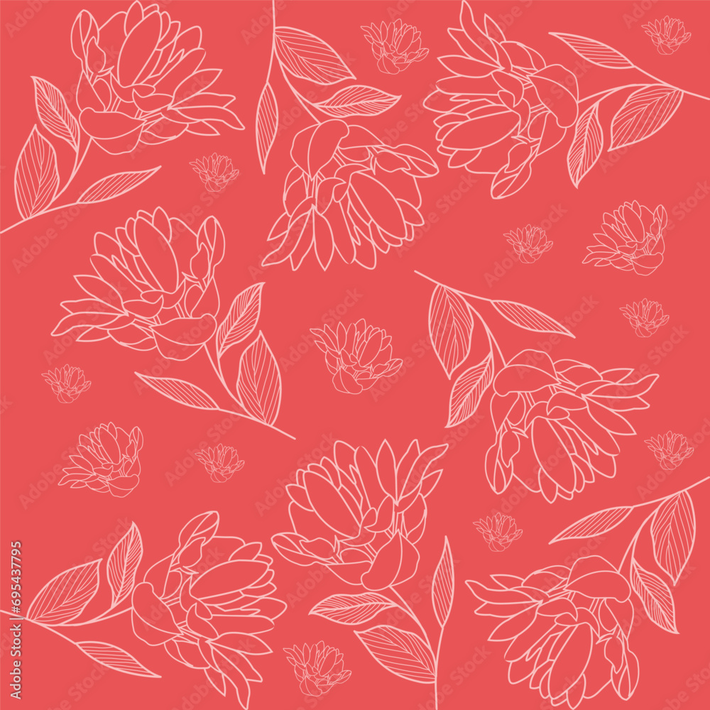 Beautiful pink background flower pettern with white leaf. Design for background, carpet,fabric, cloth, embroidery.