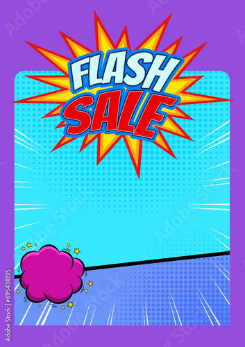 Sale promotion media in captivating comic pop art style. supersale discount, Poster can be used for banners, flyers, outdoor printing, web. Bright vector illustration photo