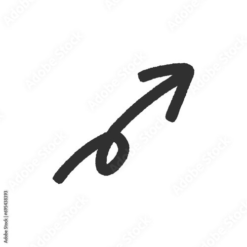 シンプルなくるっと丸まった手書きの矢印 - 右肩上がり・右斜め上のイメージ素材