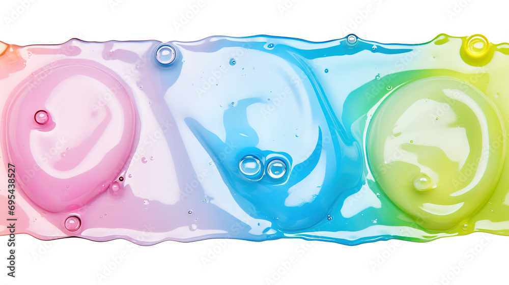 Multi-colored face cream highlighted on a white background. View from above.