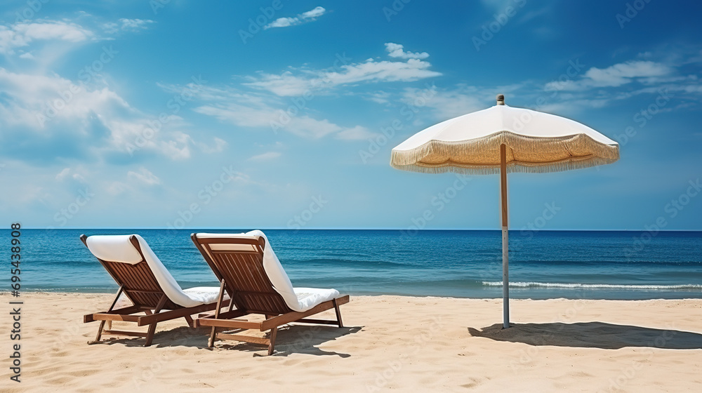 Beach chairs and umbrella on a beautiful tropical beach. Beach chairs and umbrella on a beautiful tropical beach.