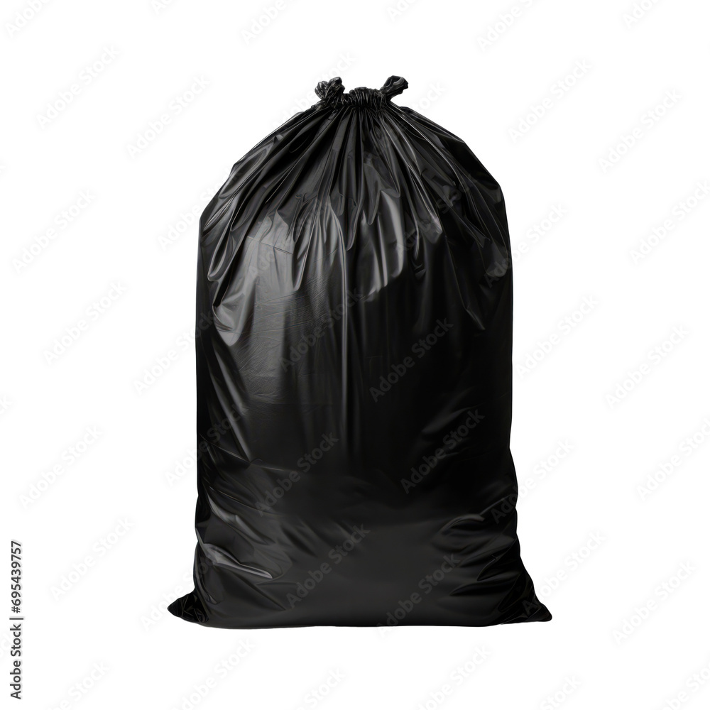 Black garbage bag isolated on transparent background. AI generated. PNG