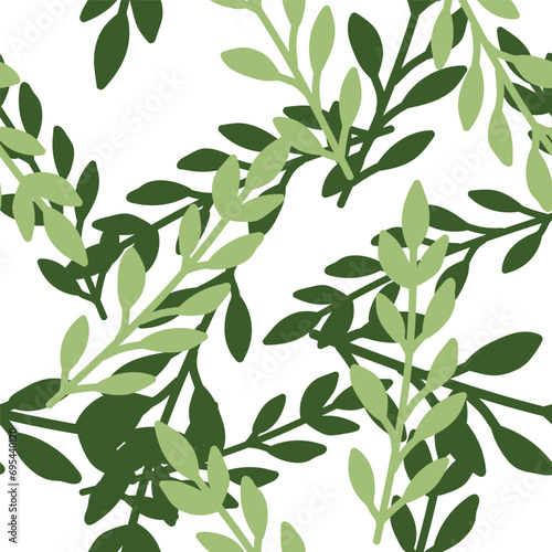 Elegant botanical wallpaper featuring a seamless pattern of leaves and blossoms