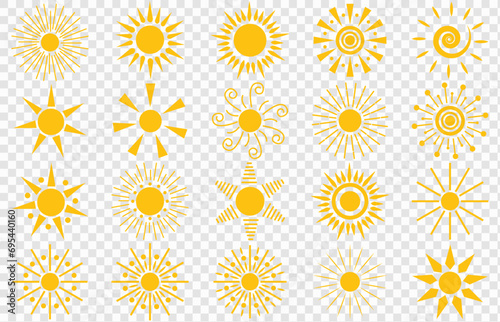 Sun icon set. Vector flat design. Sun icons vector symbol set .Collection of sun stars for use in as logo or weather icon. EPS 10.