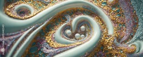 a close up of a white and gold swirl