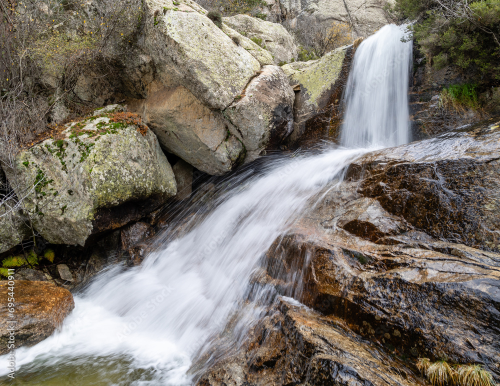 waterfall called Chorro Grande in the town of Granja de San Ildefonso in the province of Segovia, Spain waterfall called Chorro Grande in the town of Granja de San Ildefonso in the province of Segovia, Spain