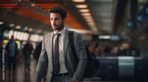 Portrait of young success business man traveling to office on blurred background © BeautyStock